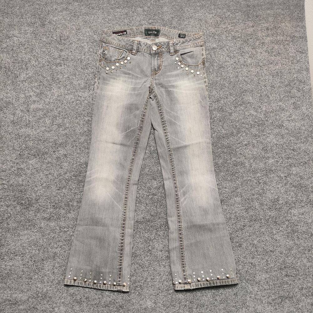 MEK Denim Sardinia Jeans Womens 28x32 Gray Light Wash Bootcut Studded Rhinestone